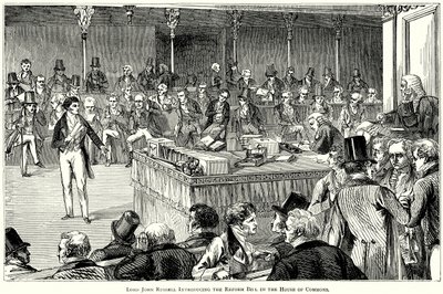 Lord John Russell présentant le projet de loi sur la réforme à la Chambre des communes (gravure) - English School