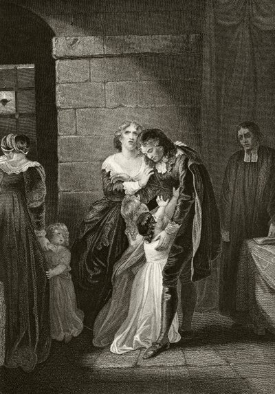 Lord William Russell faisant ses adieux à sa famille avant son exécution le 21 juillet 1683, extrait de "The National and Domestic History of England" par William Hickman Smith Aubrey (1858-1916) publié à Londres, vers 1890 (lithographie). - English School