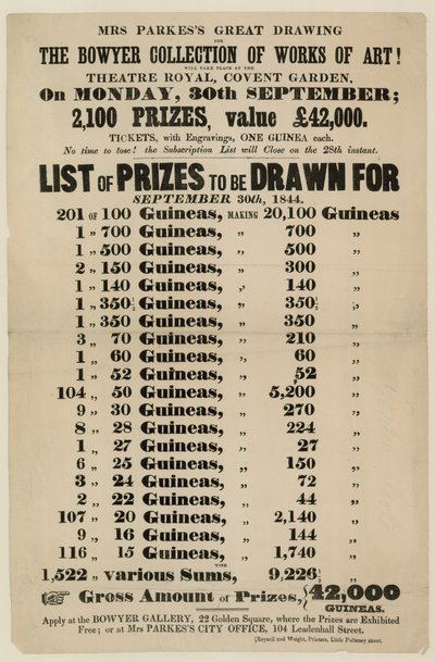 Publicité de loterie. La collection Bowyer d