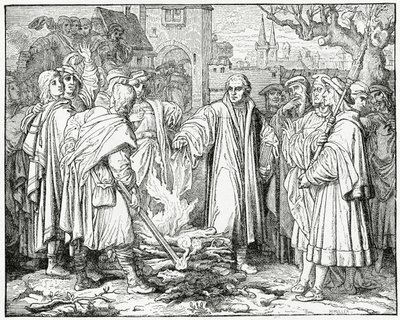 Luther brûle la bulle du pape en 1520, 1882 - English School