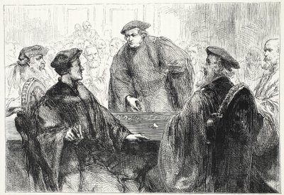 Luther et Zwingle discutant à Marbourg, illustration de L