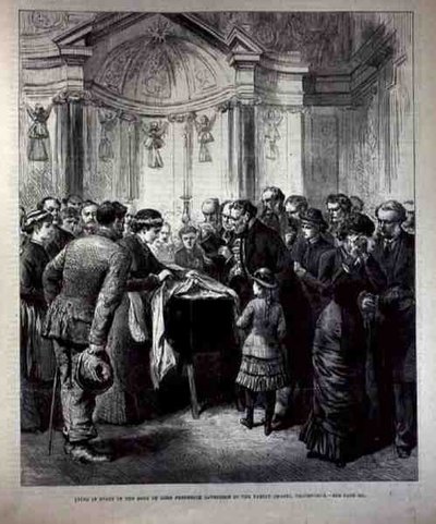 En état de repos, le corps de Lord Frederick Cavendish (1836-82) dans la chapelle familiale, Chatsworth, de The Illustrated London News, 20 mai 1882 - English School