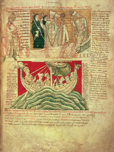 MS CCC 157 p.383 Les visions rêvées par le roi Henri Ier en Normandie en 1130, du Worcester Chronicle, c.1130-40 inséré c.1140 par John of Worcester dans la chronique commencée par Florence of Worcester (d.1118); l