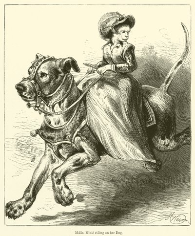 Mademoiselle Minie chevauchant son chien - English School