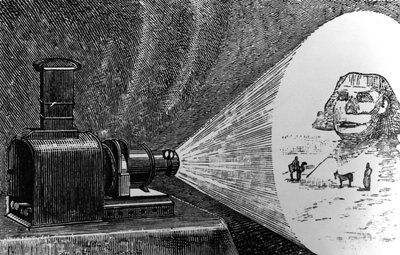 Lanterne magique projetant une scène de l