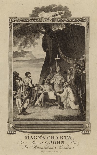 La Magna Carta signée par le roi Jean dans le pré de Runnymede - English School