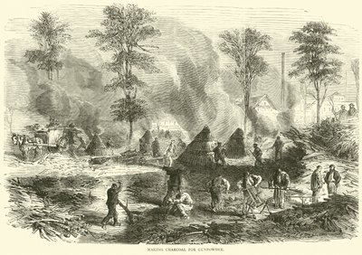 Fabrication de charbon pour la poudre à canon, octobre 1870 - English School
