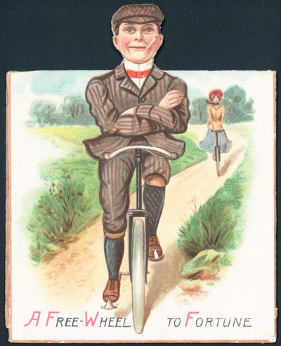 Homme et dame faisant du vélo sur un chemin de campagne, carte - English School