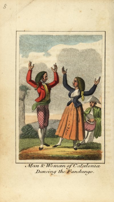 Homme et femme de Catalogne dansant le fandango - English School