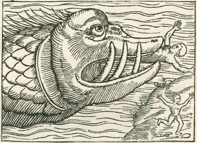 Homme dévoré par un serpent de mer. Illustration trouvée en marge d