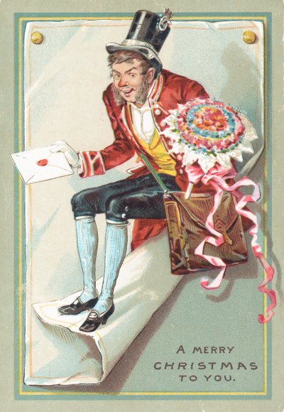 Homme livrant une lettre et des fleurs - English School