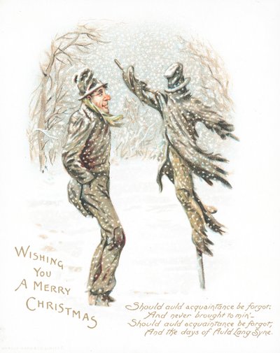 Homme regardant un épouvantail, Carte de Noël - English School