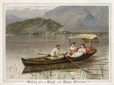 Homme ramant deux filles sur un lac - English School