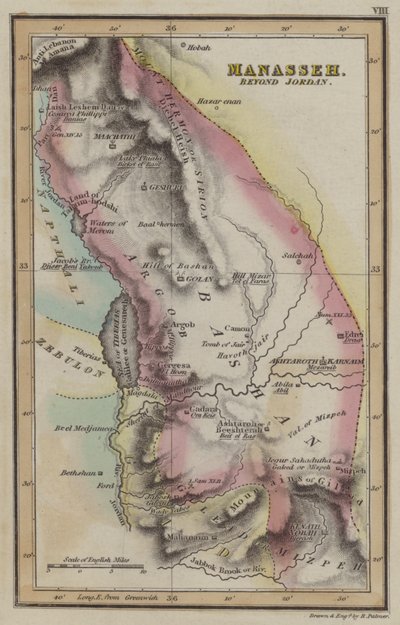 Manassé, au-delà du Jourdain (gravure en couleur) - English School
