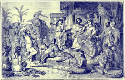 Mœurs et coutumes de la Grèce tardive - une famille festive, illustration de The Illustrated History of the World, publiée vers 1880 - English School