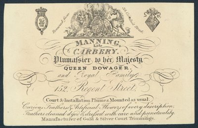 Manning, anciennement Carnery, plumassier, carte de visite - English School