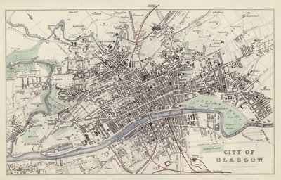 Carte : Ville de Glasgow, dessinée et gravée par G H Swanston, Édimbourg - English School