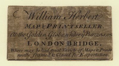 Libraire et imprimeur de cartes, William Herbert, carte de visite - English School