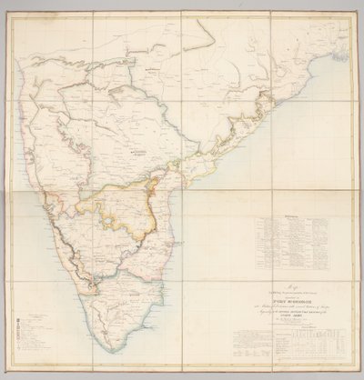 Carte montrant la partition actuelle du pays dépendant de Fort St. George en divisions militaires avec plusieurs stations de troupes - English School