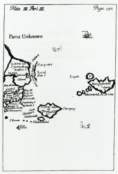 Carte de Les Voyages de Gulliver par Jonathan Swift (1667-1745) - English School
