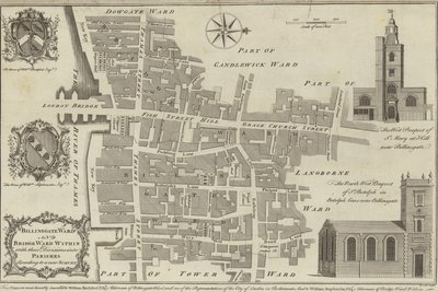 Carte des quartiers de Billingsgate et Bridge, Londres - English School