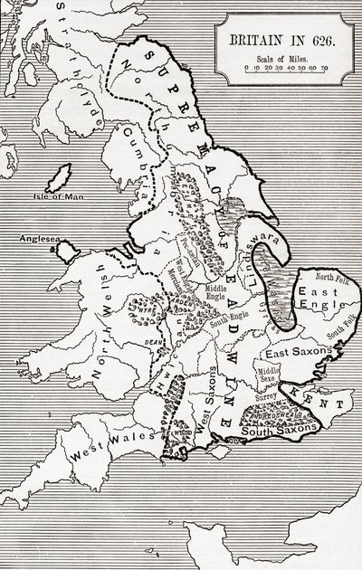 Carte de la Grande-Bretagne en 626, du Royaume de Northumbrie de 588 à 685 dans 