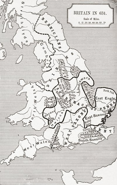 Carte de la Grande-Bretagne en 634, du Royaume de Northumbrie 588 à 685 dans 