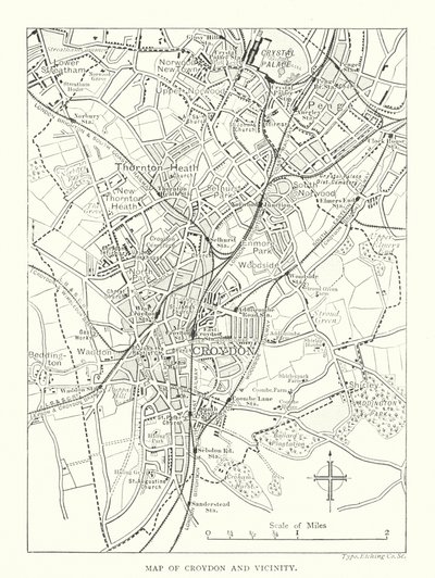 Carte de Croydon et de ses environs (gravure) - English School