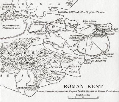 Carte du Kent romain, Angleterre, de 