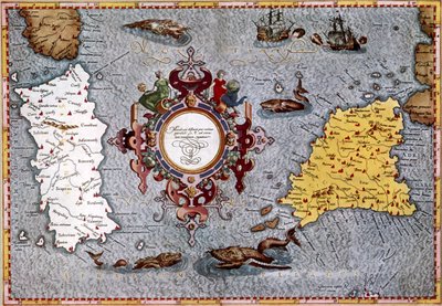 Carte de la Sardaigne et de la Sicile, "Geographica" de Ptolémée - English School