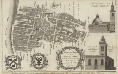 Carte des quartiers de Walbrook et Dowgate, Londres - English School