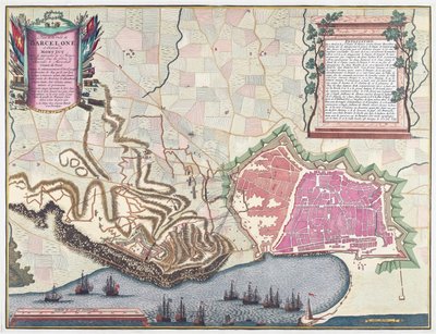Carte du siège de Barcelone en avril 1706 (lithographie en couleur) - English School