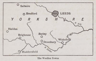 Carte montrant les villes lainières du Yorkshire (litho) - English School