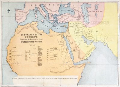 Carte montrant la géographie des Hébreux et la dispersion des descendants de Noé - English School