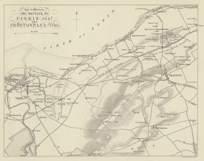 Carte pour illustrer les batailles de Pinkie 1547 et Prestonpans 1745 - English School