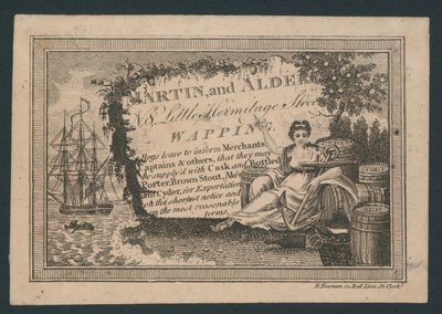 Martin et Alder, 8 Little Hermitage Street, Wapping, fournisseur de bière, carte de visite - English School