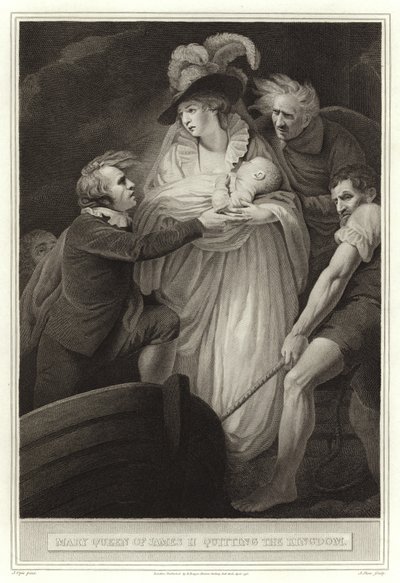 Marie, reine de Jacques II, quittant le royaume - English School