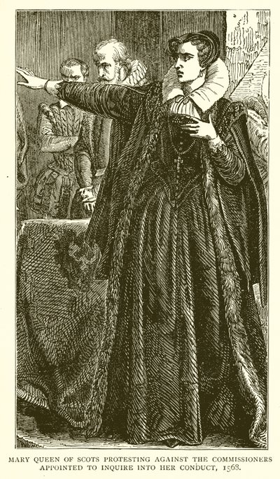 Marie Stuart protestant contre les commissaires nommés pour enquêter sur sa conduite, 1568 - English School