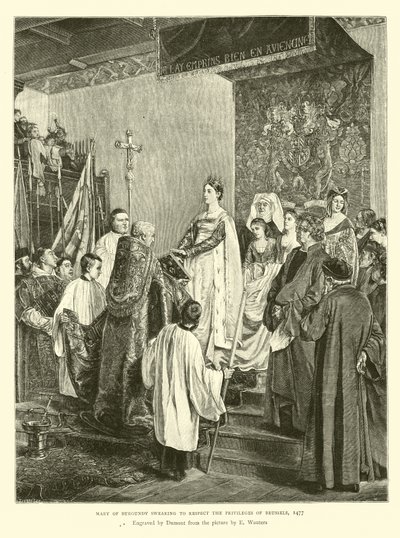 Marie de Bourgogne jurant de respecter les privilèges de Bruxelles, 1477 - English School
