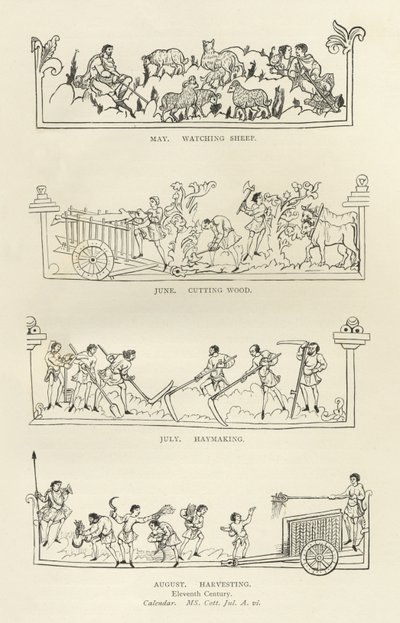 Mai, juin, juillet et août, du Julius Calendar and Hymnal, illustration de l