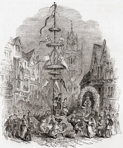 Danse autour du mât de mai devant l