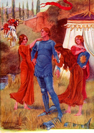 Chevalier médiéval, Morning Star se préparant pour la bataille. Illustration en couleur de l
