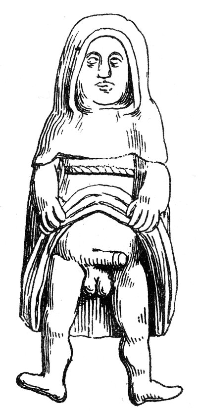 Amulette phallique médiévale en or représentant un moine ou un frère - English School