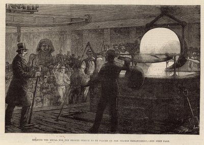 Fusion du métal pour le Sphinx en bronze qui sera placé sur le Thames Embankment (gravure) - English School