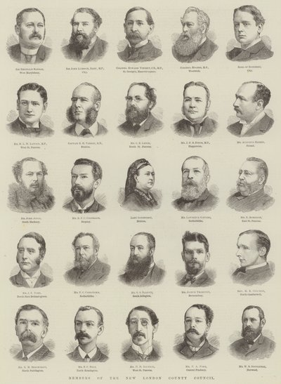 Membres du nouveau conseil du comté de Londres (gravure) - English School