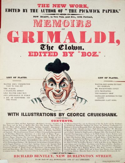 Mémoires de Grimaldi le clown, avec illustrations de George Cruikshank, 1888 - English School