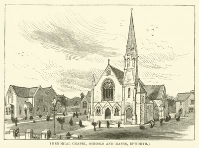 Chapelle commémorative, écoles et manse, Epworth (gravure) - English School