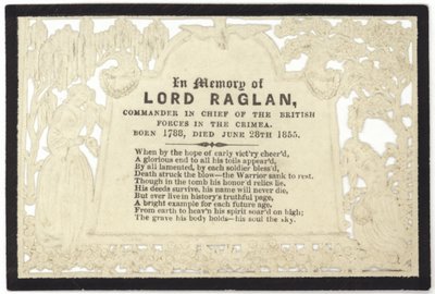 Carte commémorative en mémoire de Lord Raglan - English School