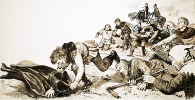 Les hommes de Haxey poursuivant la capuche en soie de Lady de Mowbray - English School
