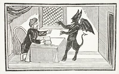 Mephistopheles vient chez le Docteur, illustration de Chap-books du XVIIIe siècle par John Ashton, pub. 1882 - English School